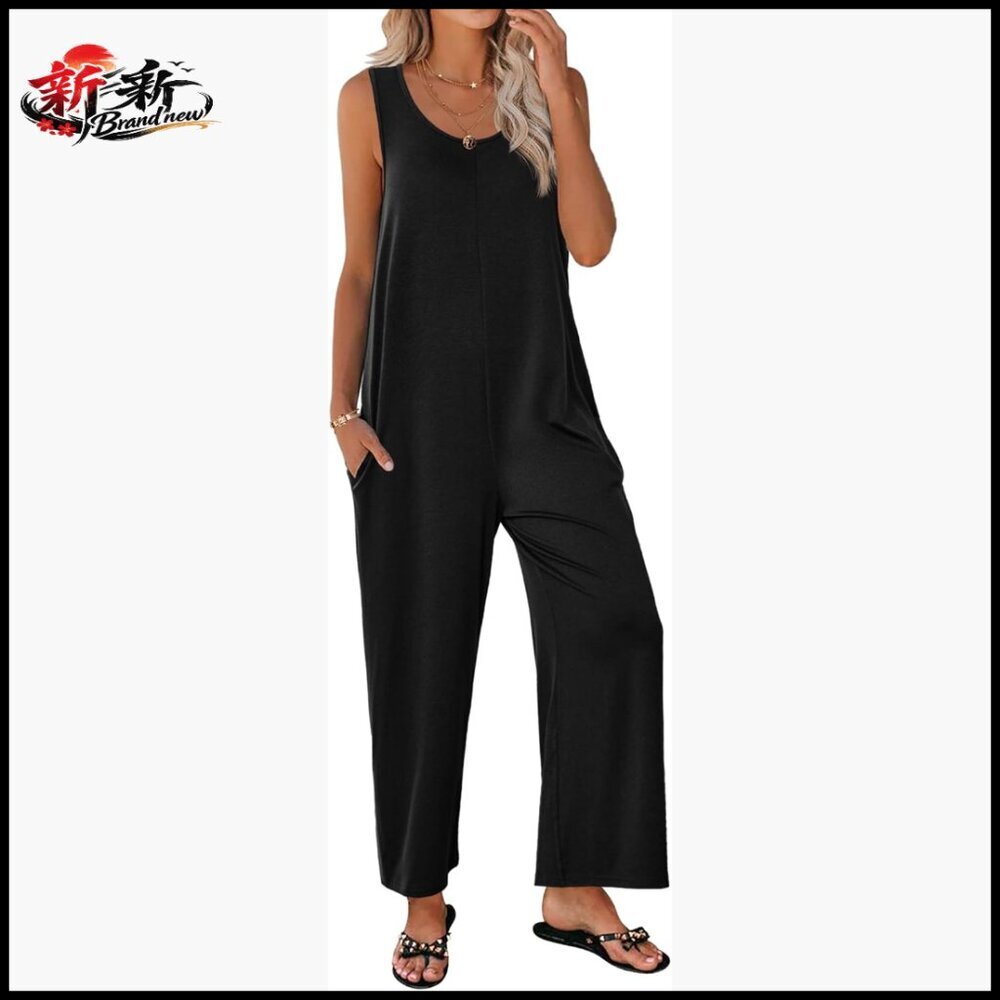 Rayon Jumpsuit with Pockets, Sleeveless Wide Leg Romper for Summer
